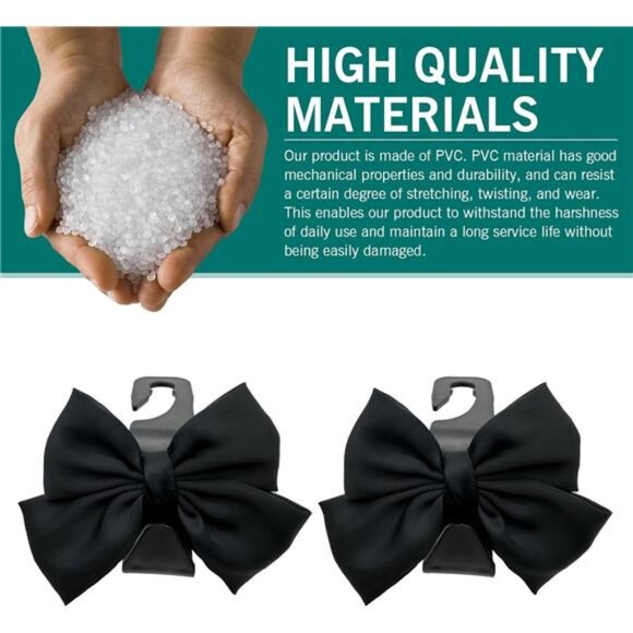 2PCS Black Bow Car Seat Headrest Hooks, Car Purse Hook for Car - Picture 3 of 7